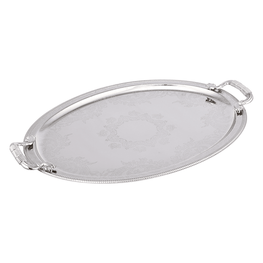 Oval Tray Set with Handles 2 Pieces - Silver - Stainless Steel