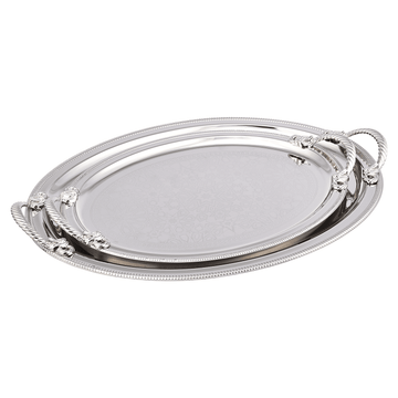 Oval Tray Set with Handles 2 Pieces - Silver - Stainless Steel