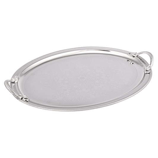 Oval Tray Set with Handles 2 Pieces - Silver - Stainless Steel