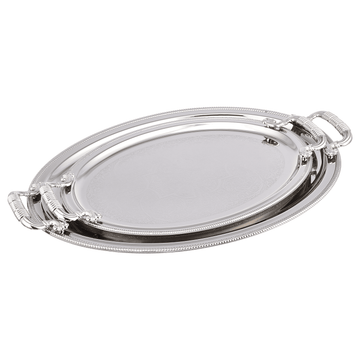 Oval Tray Set with Handles 2 Pieces - Silver - Stainless Steel