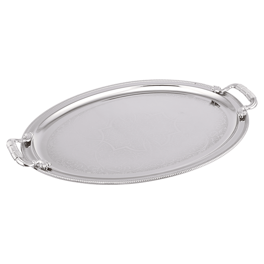 Oval Tray Set with Handles 2 Pieces - Silver - Stainless Steel