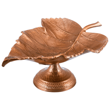 Leaf Shaped Plate with Base For Snacks & Nuts - Gold - Gold Plated Metal - 80005597