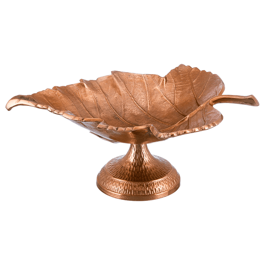 Leaf Shaped Plate with Base For Snacks & Nuts - Gold - Gold Plated Metal - 80005597