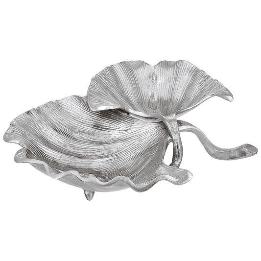 Leaf Shaped Hors D'oeuvre for Snacks & Nuts 2 Parts - Silver - Silver Plated Metal - 80005623