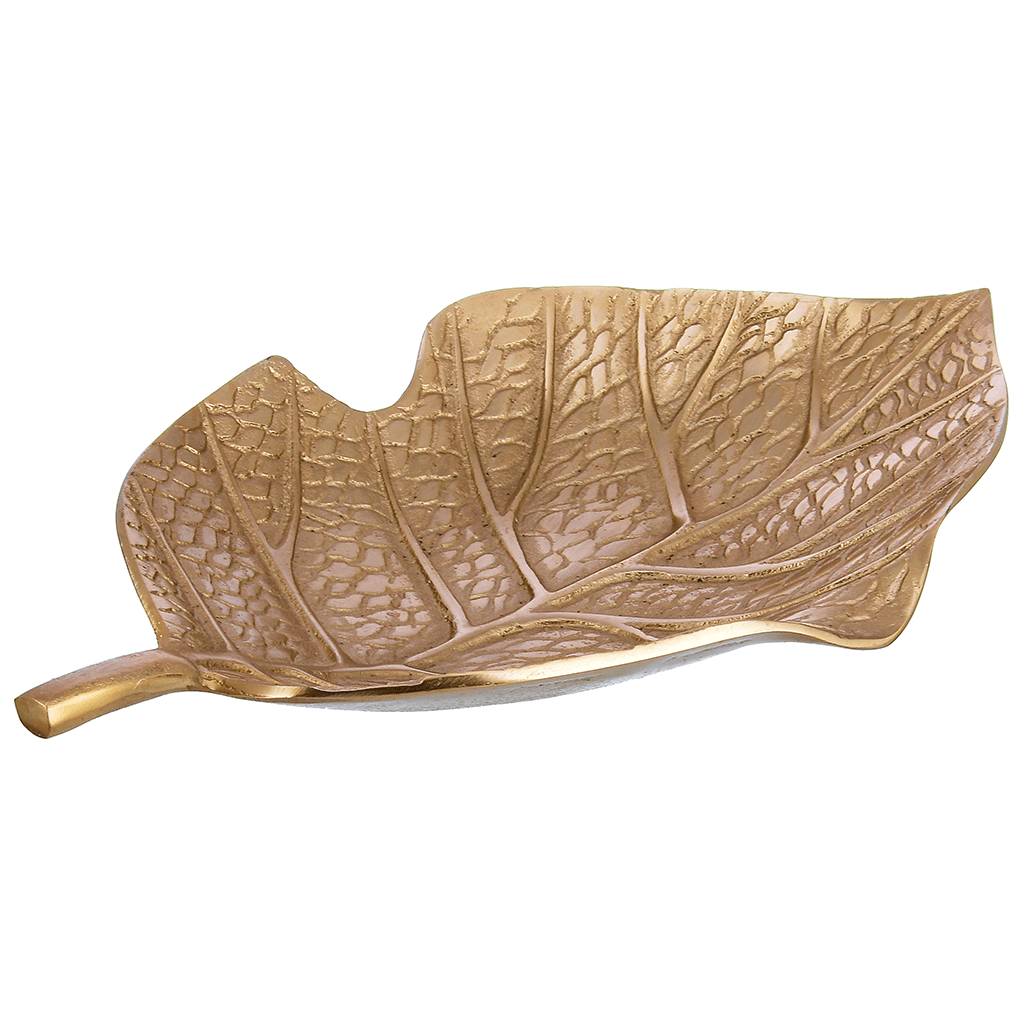 Leaf Shaped Plate For Snacks & Nuts - Gold - Gold Plated Metal 80005632