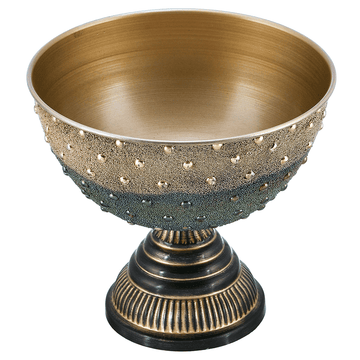 Decorated Bowl with Base For Snacks & Fruits - Dark Blue & Gold - Gold Plated Metal - 80005651