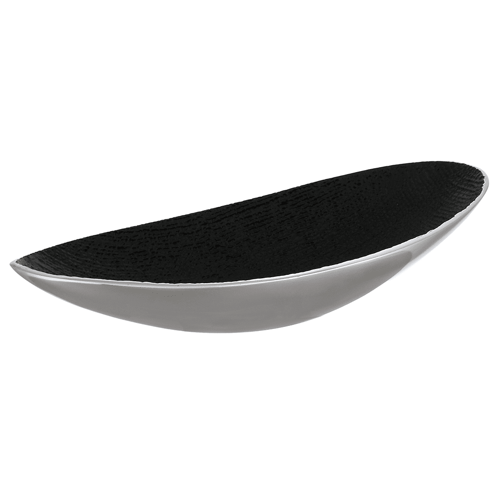 Oval Shaped Platter for Snacks & Fruits - Black - Silver Plated Metal - 80005674