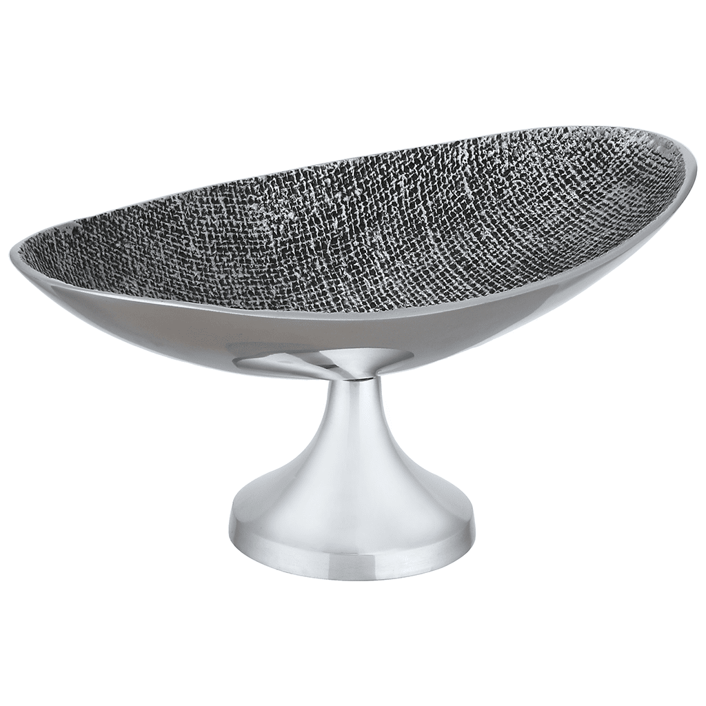 Oval Shaped Platter with Base For Snacks & Fruits - Grey - Silver Plat