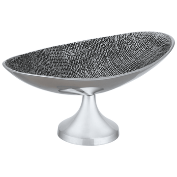Oval Shaped Platter with Base For Snacks & Fruits - Grey - Silver Plated Metal - 80005675