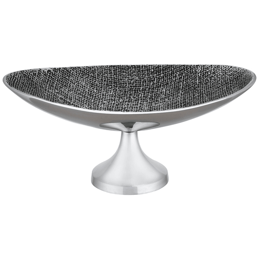 Oval Shaped Platter with Base For Snacks & Fruits - Grey - Silver Plated Metal - 80005675