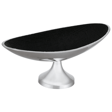 Oval Shaped Platter With Base For Snacks & Fruits - Black - Silver Plated Metal - 80005676