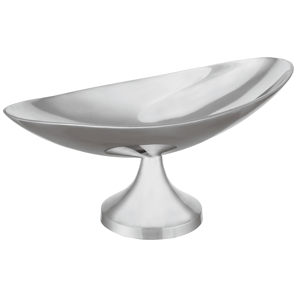 Oval Shaped Platter with Base For Snacks & Fruits - Silver - Silver Plated Metal - 80005677