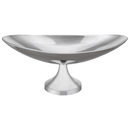 Oval Shaped Platter with Base For Snacks & Fruits - Silver - Silver Plated Metal - 80005677