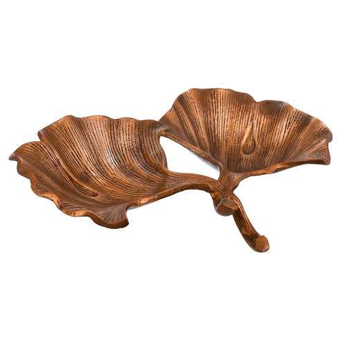 Leaf Shaped Hors D'oeuvre For Snacks & Nuts 2 Parts - Bronze - Bronze Plated Metal