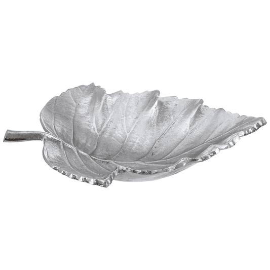 Leaf Shaped Plate For Snacks & Nuts - Silver - Silver Plated Metal - 80005693