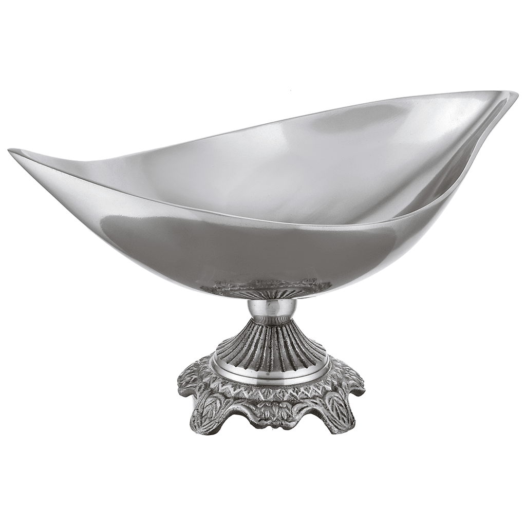 Oval Shaped Platter with Base For Snacks & Fruits - Silver - Silver Plated Metal - 80005707