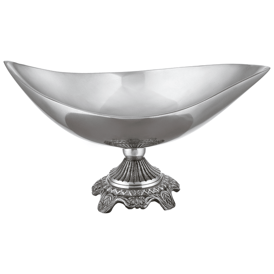 Oval Shaped Platter with Base For Snacks & Fruits - Silver - Silver Plated Metal - 80005707