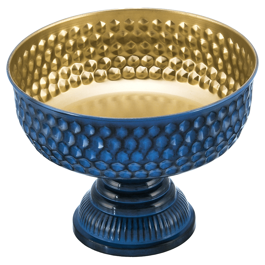 Decorated Bowl with Base For Snacks & Fruits - Blue & Gold - Gold Plated Metal - 80005708