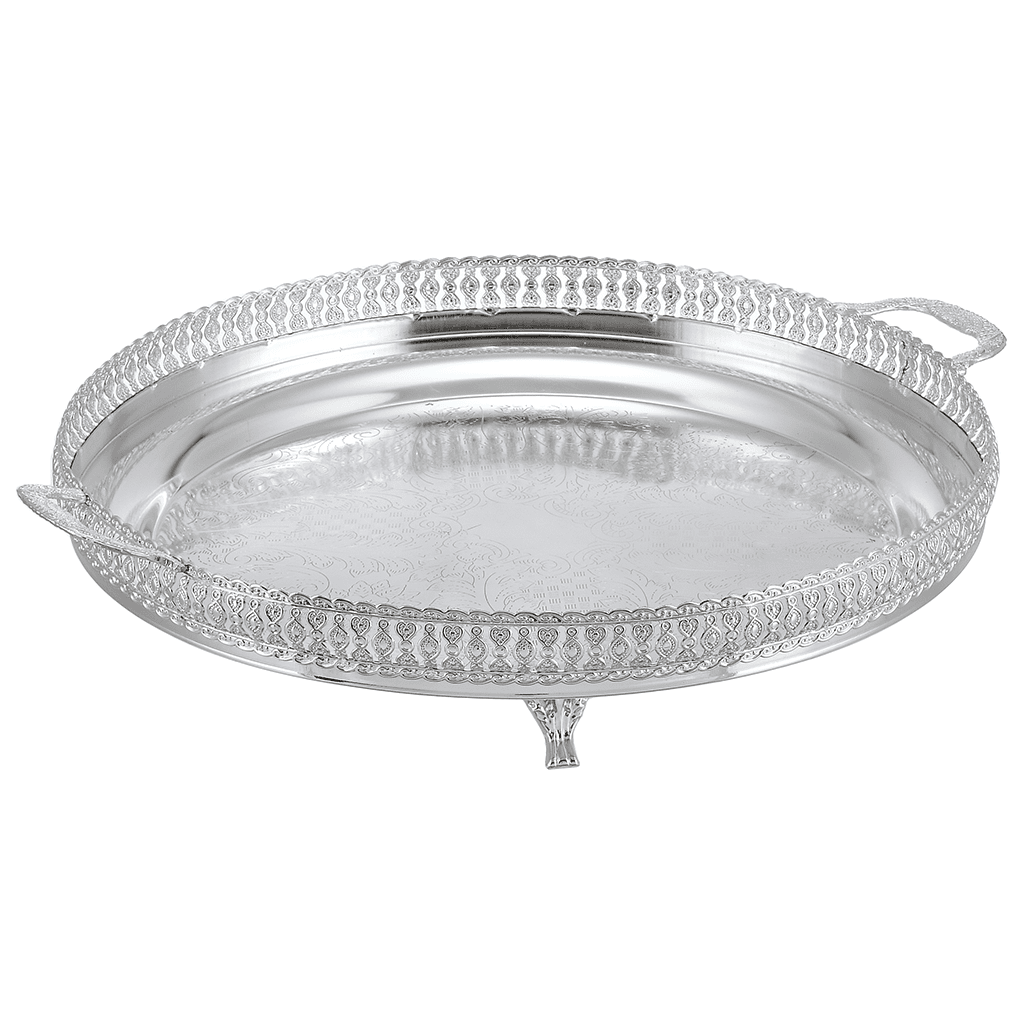 Round Tray with Handles & Feet - Silver - 35cm - Silver Plated Metal - 80005715