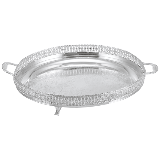 Round Tray with Handles & Feet - Silver - 35cm - Silver Plated Metal - 80005715