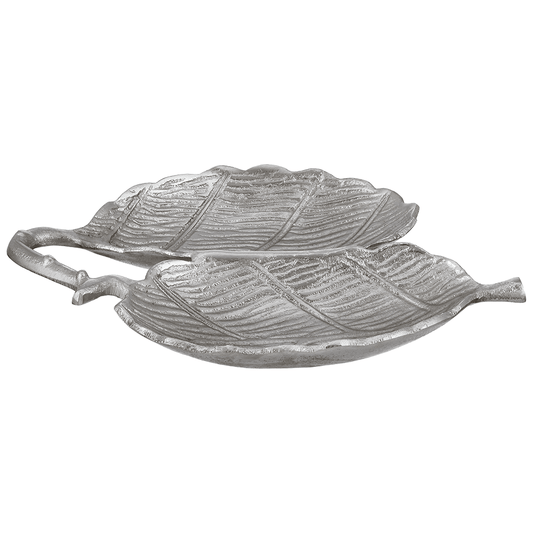 Leaf Shaped Hors D'oeuvre For Snacks & Nuts 2 Parts - Silver - Silver Plated Metal - 80005736