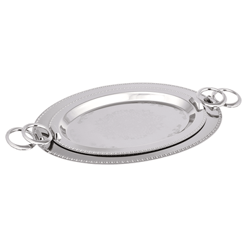 Oval Tray Set with Handles 2 Pieces - Silver - Stainless Steel