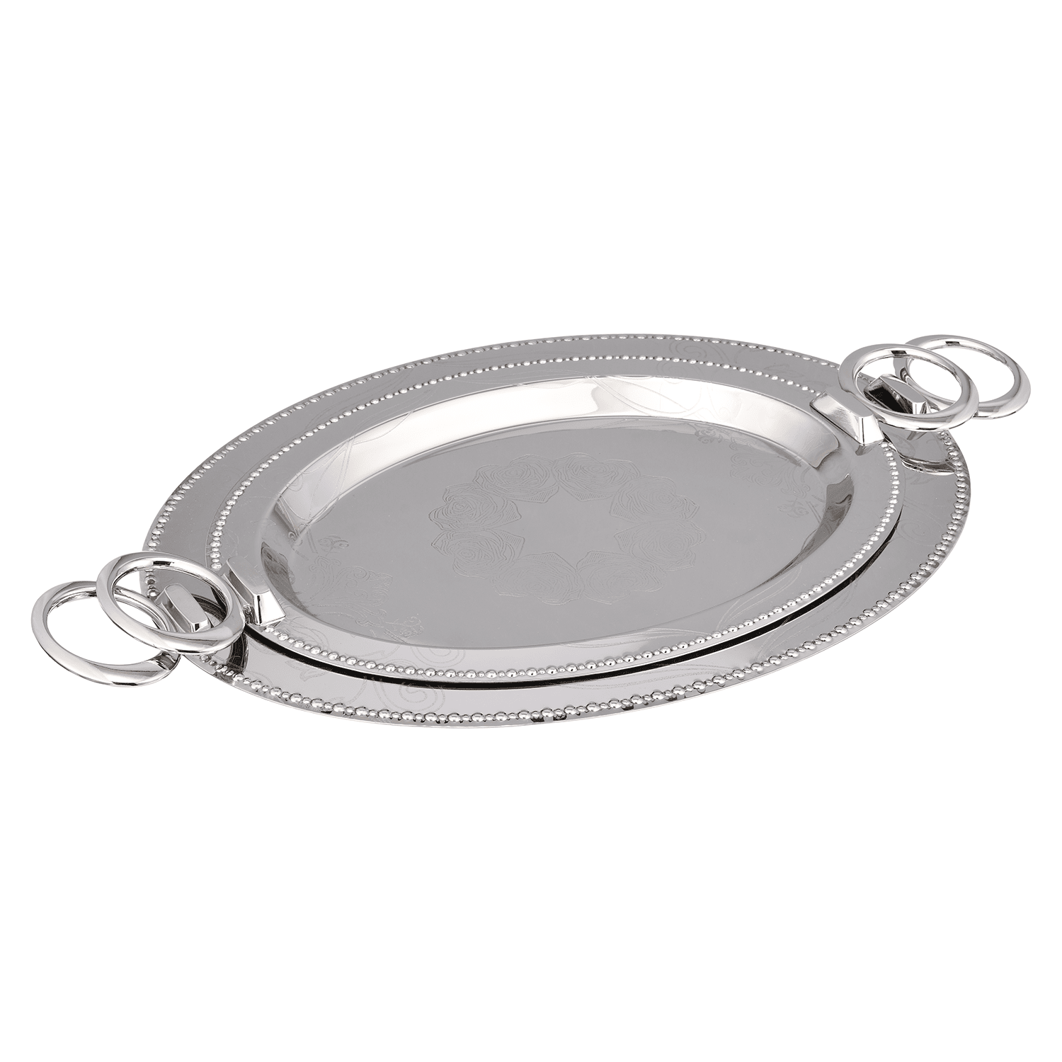 Oval Tray Set with Handles 2 Pieces - Silver - Stainless Steel