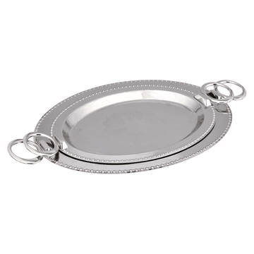 Tray Set with Handles - 2 Pieces - Silver - Stainless Steel