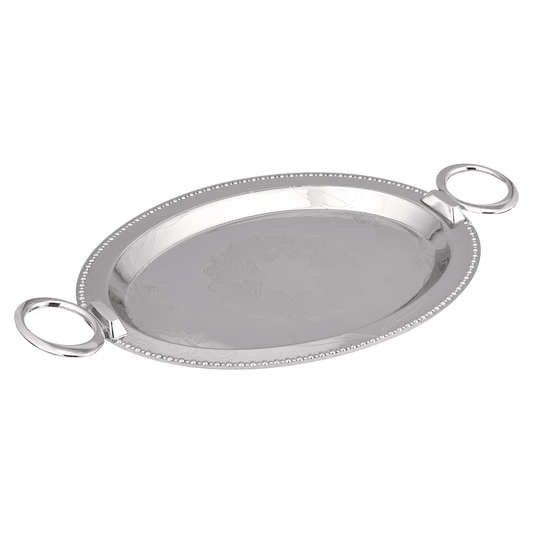 Oval Tray Set with Handles 2 Pieces - Silver - Stainless Steel