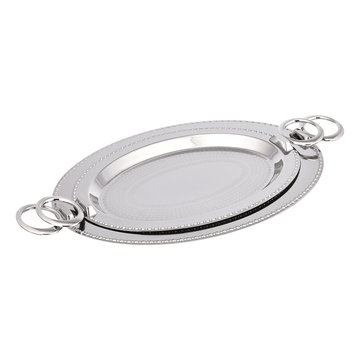 Oval Tray Set with Handles 2 Pieces - Silver - Stainless Steel