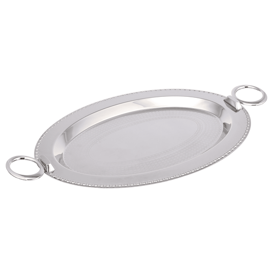 Oval Tray Set with Handles 2 Pieces - Silver - Stainless Steel