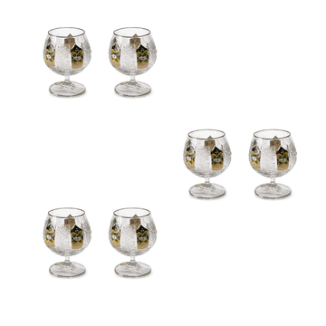 Bohemia Crystal - Brandy Glass Set 6 Pcs - Silver & Flowers - 380ml