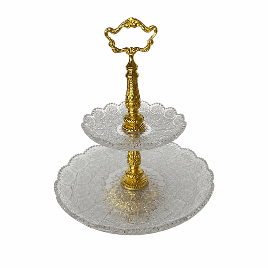 Bohemia Crystal - Round Etagere 2 Levels - 30x38cm - Gold