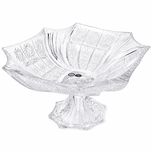 Bohemia Crystal - Hand Cut Neptune Footed Plate - 33 cm - Clear