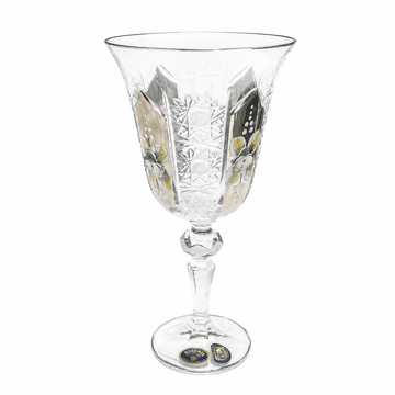 Bohemia Crystal - Goblet Glass Set 6 Pcs - 220ml - Silver & Floral Design
