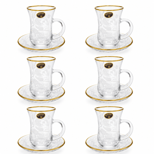 Bohemia Crystal - Istikanna Set with Saucer 6 Pcs - 145 - Gold