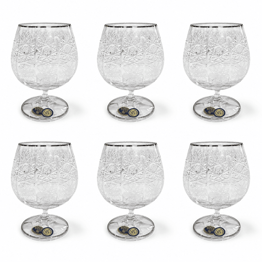 Bohemia Crystal - Brandy Glass Set 6 Pcs - 400 ml- Silver