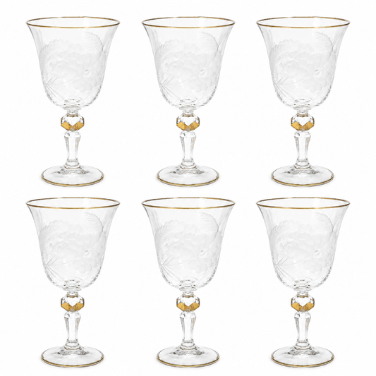 Bohemia Crystal - Goblet Glass Set 6 Pcs - 170 ml - Gold