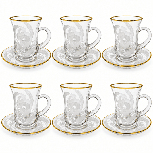Bohemia Crystal - Istikanna Set with Saucer 6 Pcs - 145 ml - Gold