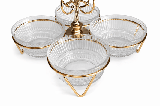 Glass Nuts Stand With 4 Bowls - Gold