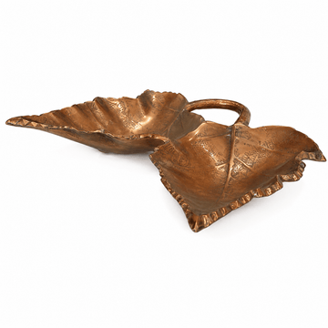 Leaf Shaped Hors D'oeuvre for Snacks & Nuts 2 Parts -Bronze - Bronze Plated Metal