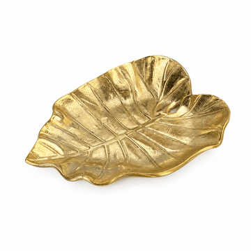 Leaf Shaped Plate For Snacks & Nuts - Gold - Gold Plated Metal