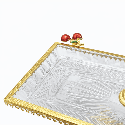 Round Footed Plate With Metal Base - Gold - 29x25 cm