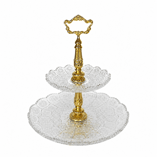 Bohemia Crystal - Round Etagere 2 Levels - 30x38cm - Gold