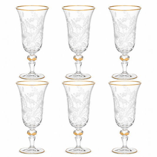 Bohemia Crystal - Flute Glass Set 6 Pcs - 150 ml - Gold