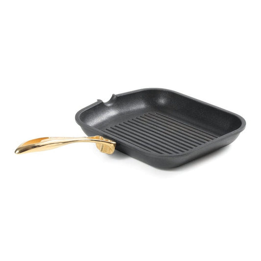Anna Cavalli - Black Square Grill with Gold Handle - 28cm - Die Cast Aluminum