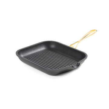 Anna Cavalli - Black Square Grill with Gold Handle - 28cm - Die Cast Aluminum
