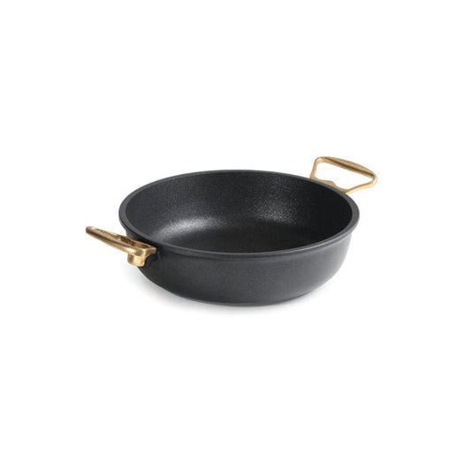 Anna Cavalli - Black Saute Pan with 2 Gold Handles - 24cm - Die Cast Aluminum