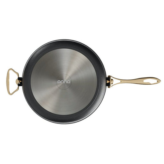Anna Cavalli - Black Deep Pan with 2 Gold Handles - 28cm - Die Cast Aluminum