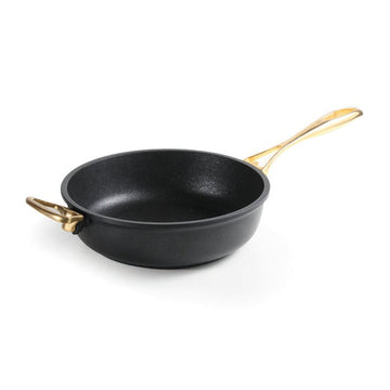 Anna Cavalli - Black Deep Pan with 2 Gold Handles - 24cm - Die Cast Aluminum